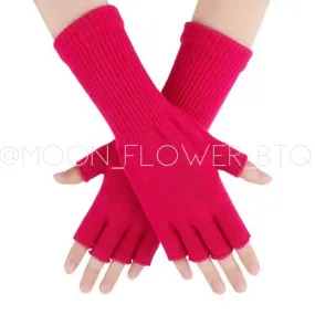 Pink Stretchy Fingerless Winter Gloves