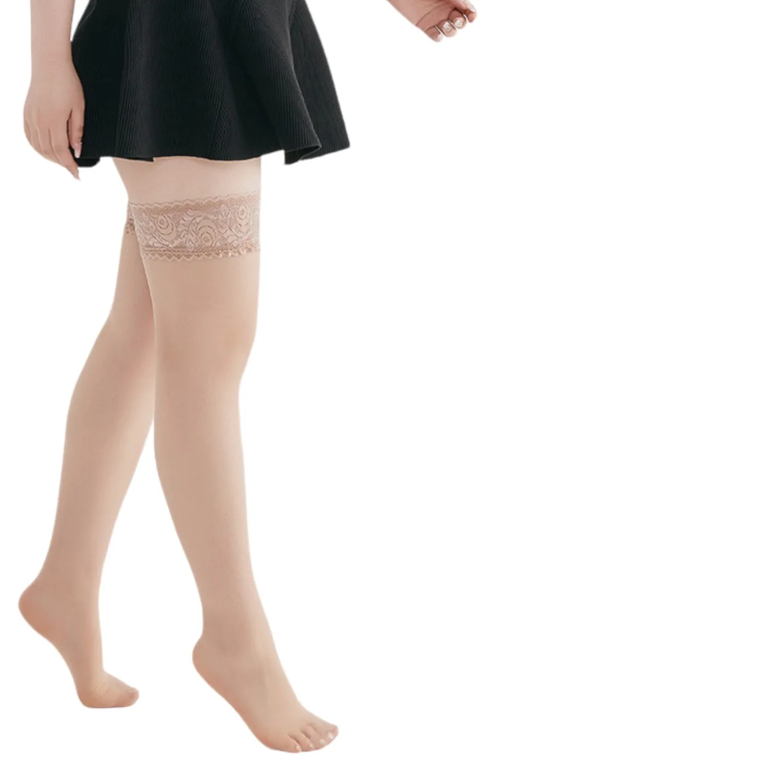 Plus Size Anti-Slip Lace Thigh-High Stockings - 120g