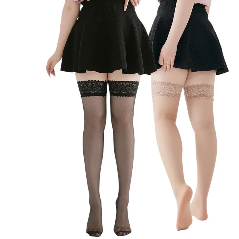 Plus Size Anti-Slip Lace Thigh-High Stockings - 120g