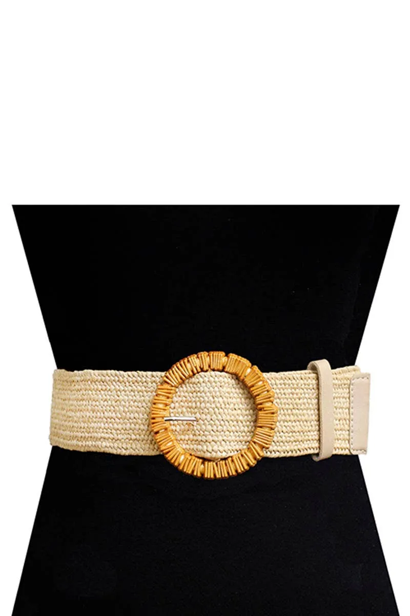 Rattan Stretch Circle Buckle Belt