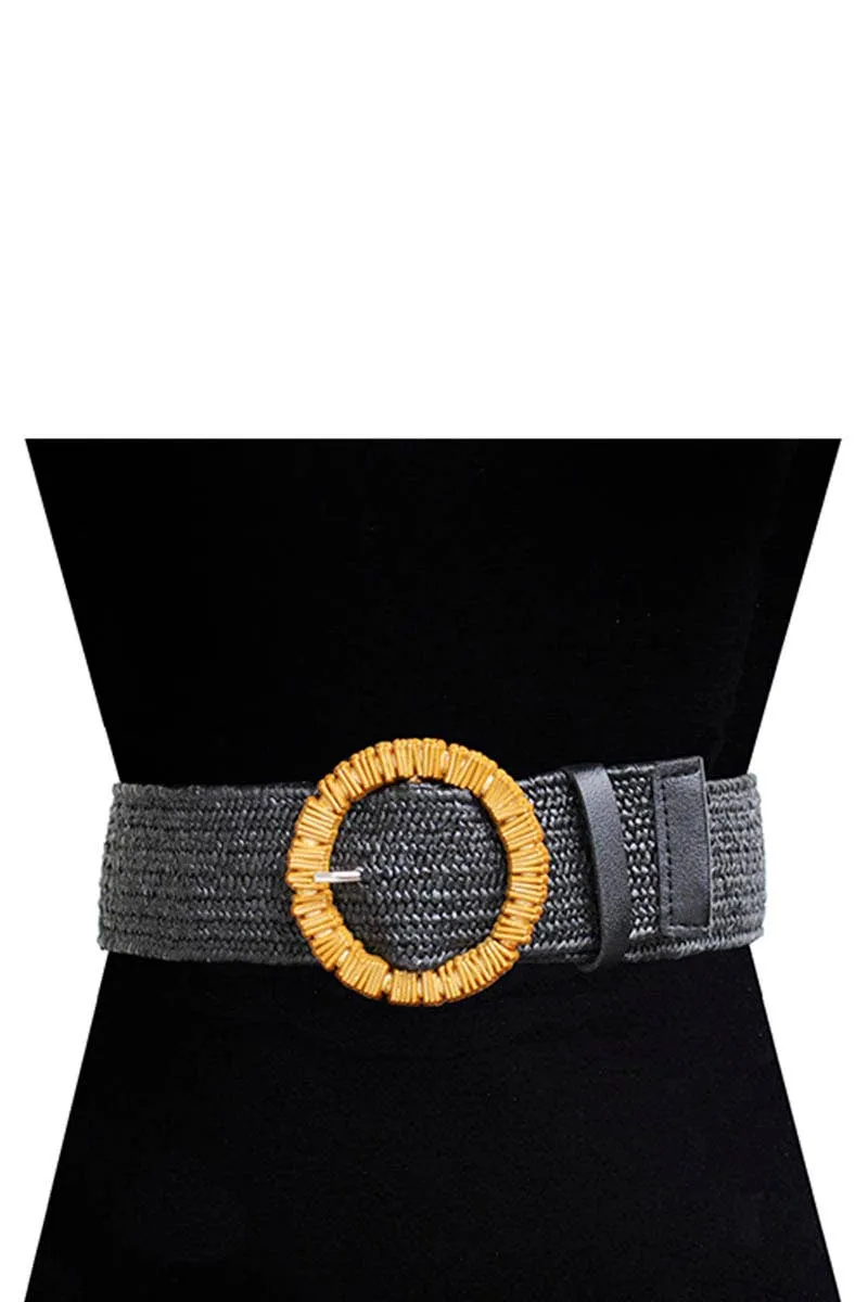 Rattan Stretch Circle Buckle Belt