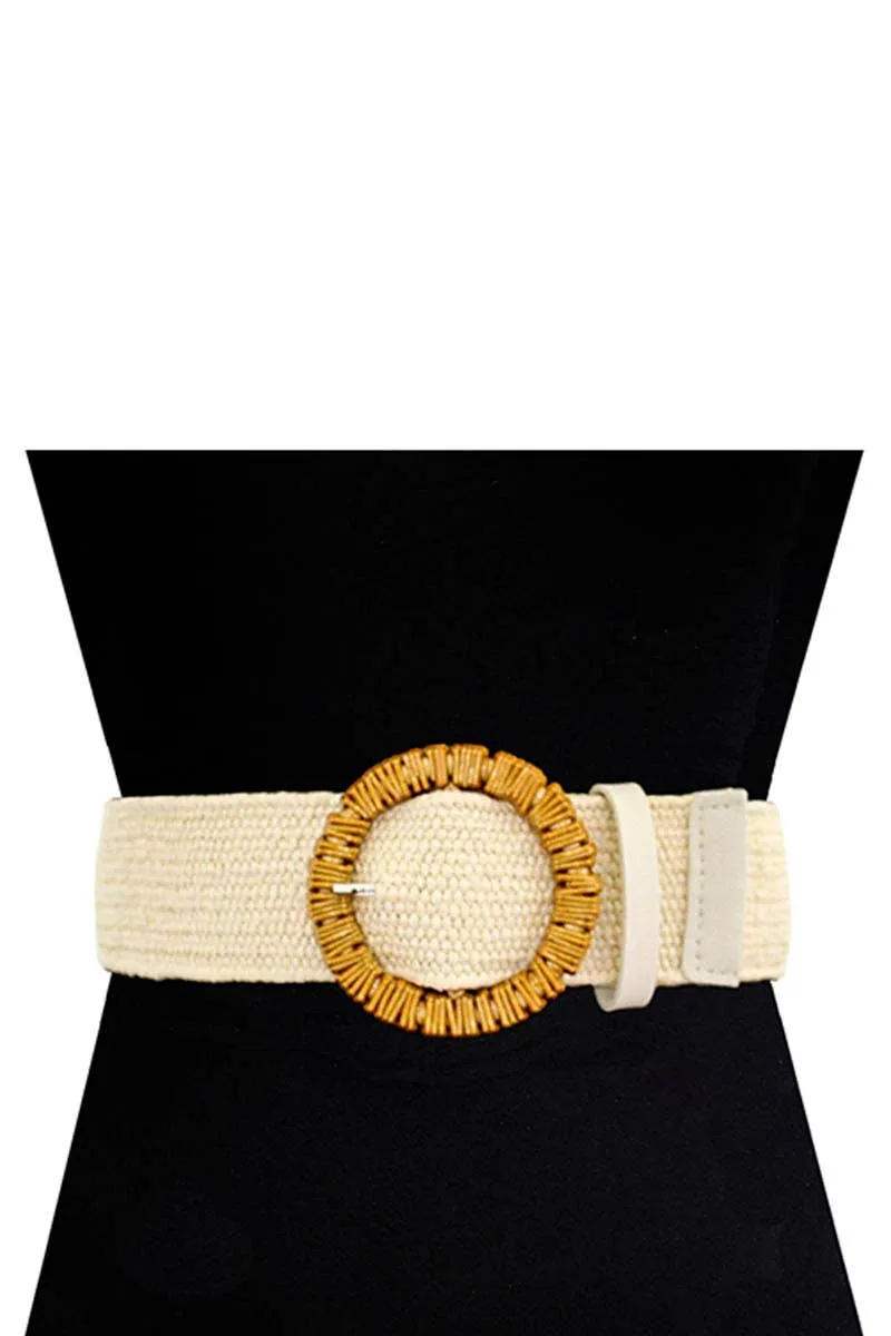 Rattan Stretch Circle Buckle Belt