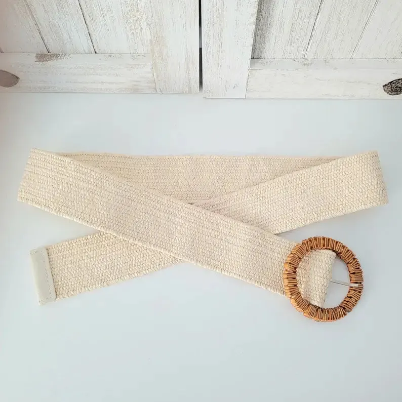 Rattan Stretch Circle Buckle Belt