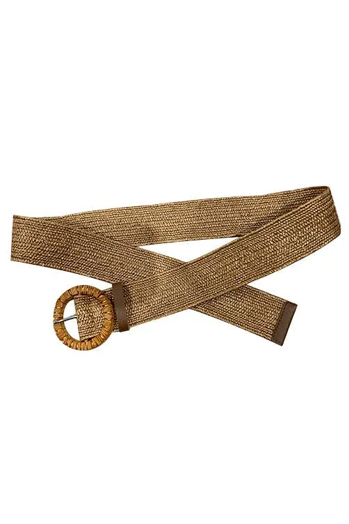 Rattan Stretch Circle Buckle Belt