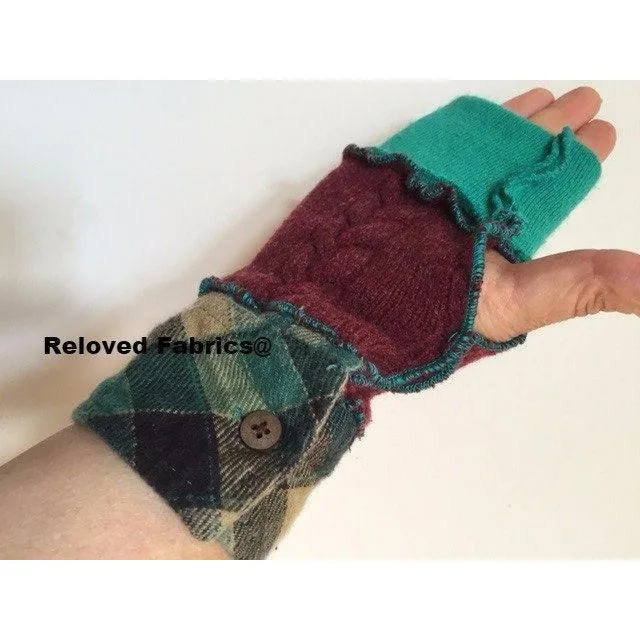 Recycled upcycled snugly soft warm wool fingerless fingers-free glovelets hobo gloves half gloves