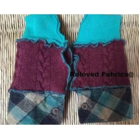 Recycled upcycled snugly soft warm wool fingerless fingers-free glovelets hobo gloves half gloves