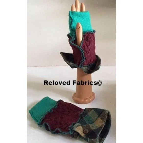 Recycled upcycled snugly soft warm wool fingerless fingers-free glovelets hobo gloves half gloves