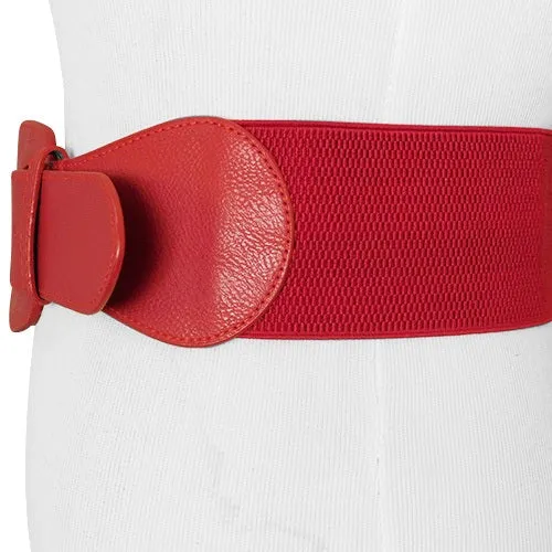 Red Faux Leather Wide Stretch Belt with Covered Belt Buckle