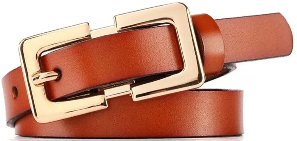 Soft Genuine Leather Ladies Belt with Gold Buckle