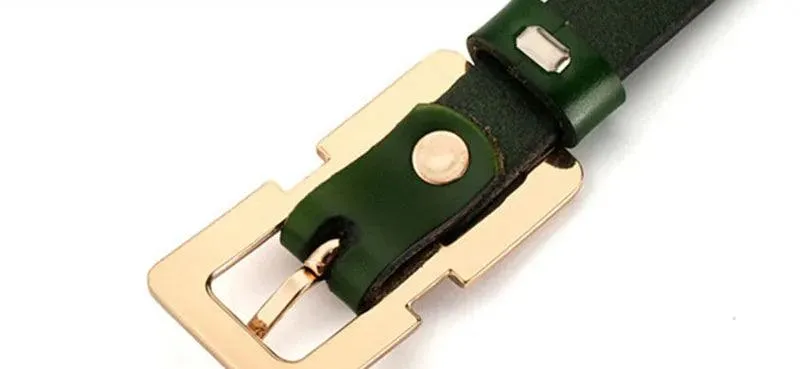 Soft Genuine Leather Ladies Belt with Gold Buckle