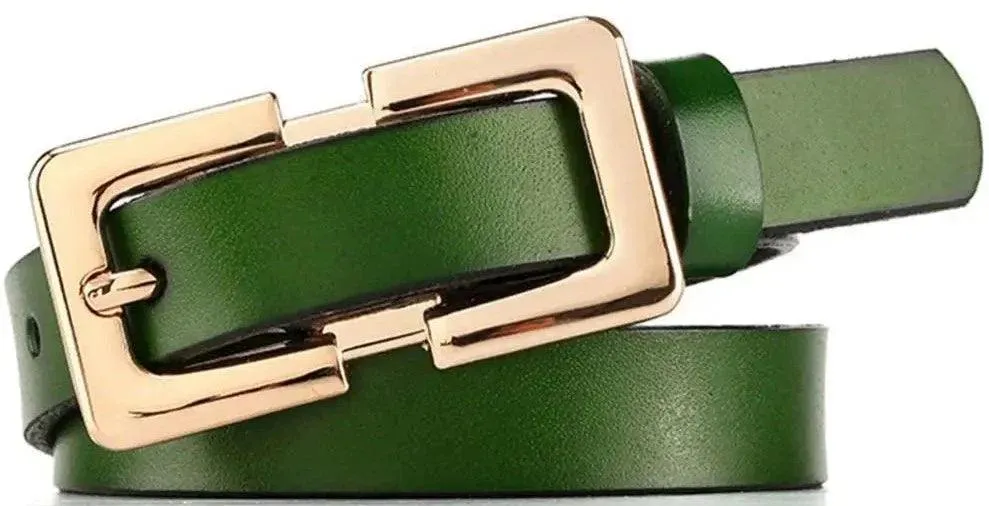 Soft Genuine Leather Ladies Belt with Gold Buckle