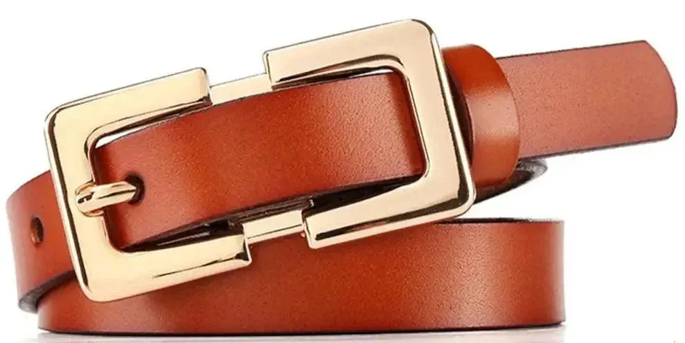 Soft Genuine Leather Ladies Belt with Gold Buckle