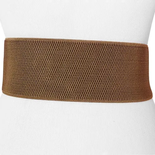 Tan Smooth Wide Stretch Belt with Horizontal Frame Antique Gold Buckle