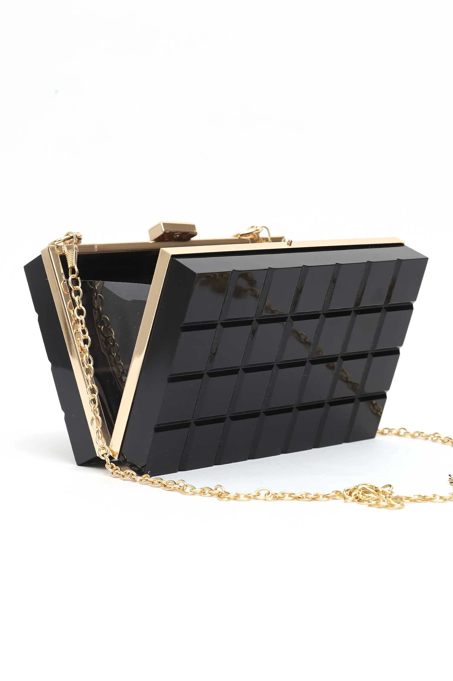 TRANSPARENT MOSAIC ACRYLIC CLUTCH-BLACK