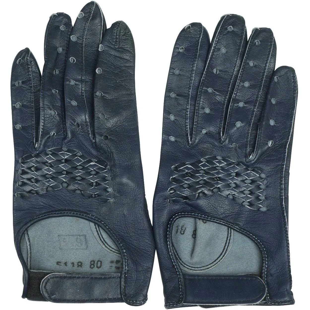 Vintage 1960s Navy Blue Leather Racing Gloves Ladies Size 6.5