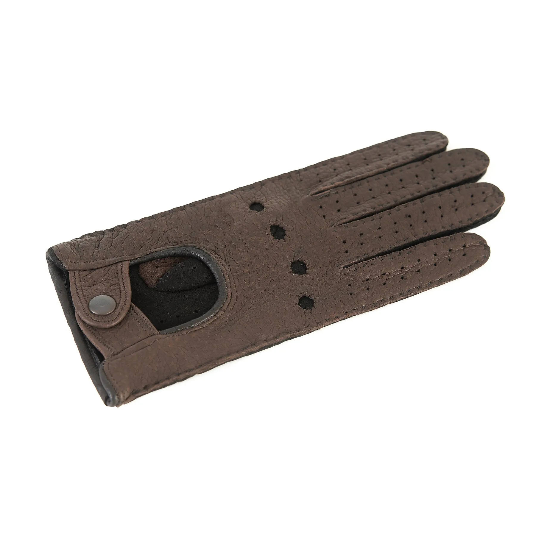 Women's driving gloves in fine perforated peccary leather and without lining