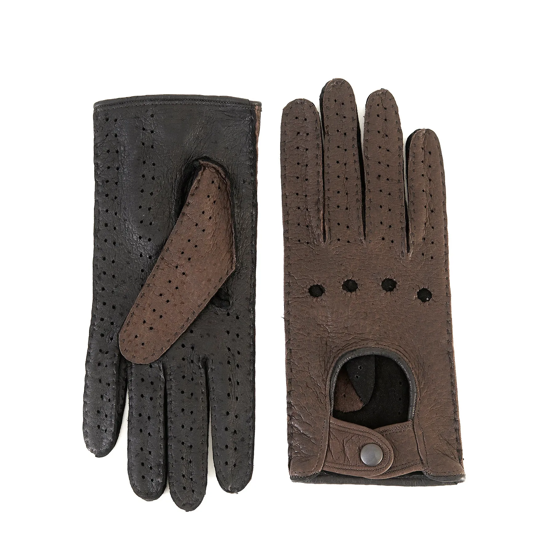 Women's driving gloves in fine perforated peccary leather and without lining