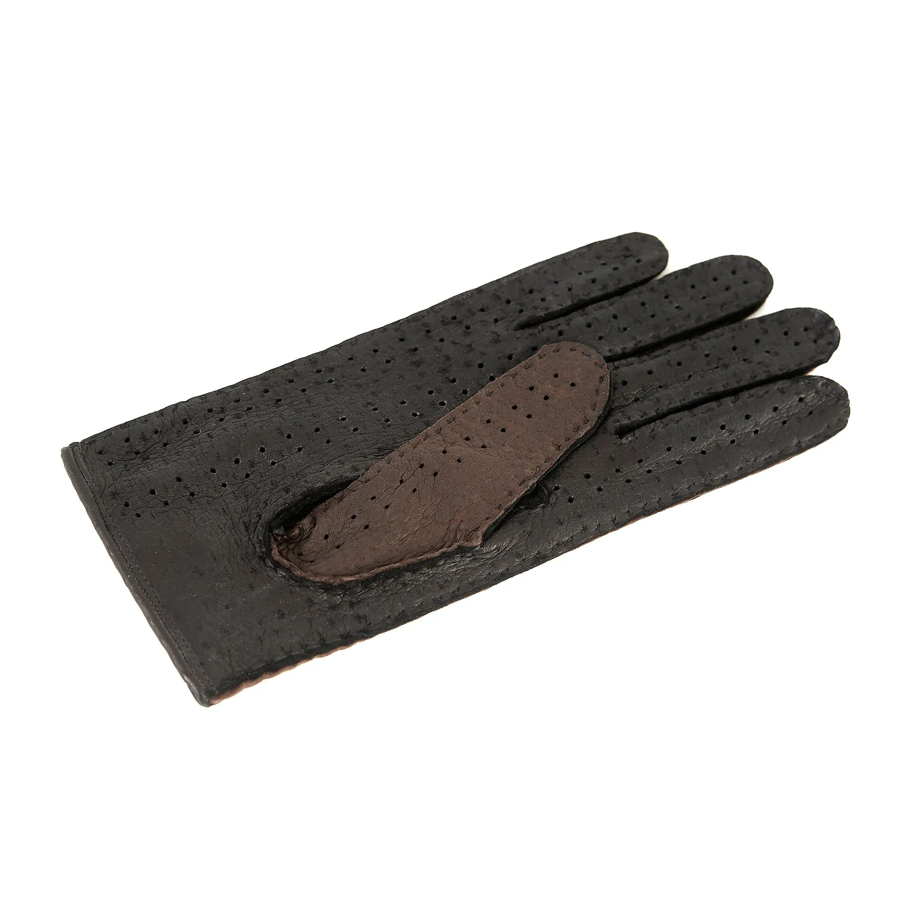 Women's driving gloves in fine perforated peccary leather and without lining