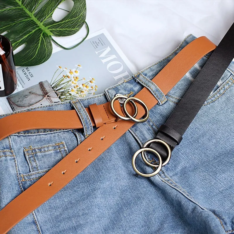 Women's Leisure Double Ring Metal Buckle Waist Belts