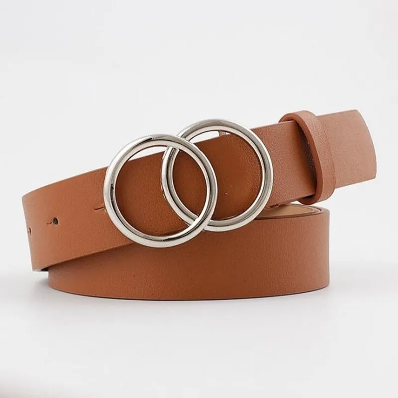 Women's Leisure Double Ring Metal Buckle Waist Belts