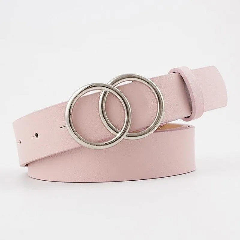 Women's Leisure Double Ring Metal Buckle Waist Belts