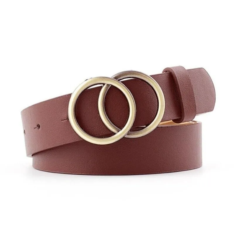 Women's Leisure Double Ring Metal Buckle Waist Belts