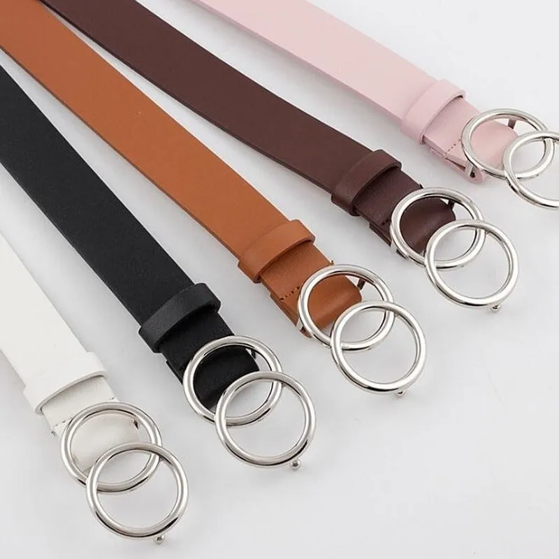 Women's Leisure Double Ring Metal Buckle Waist Belts