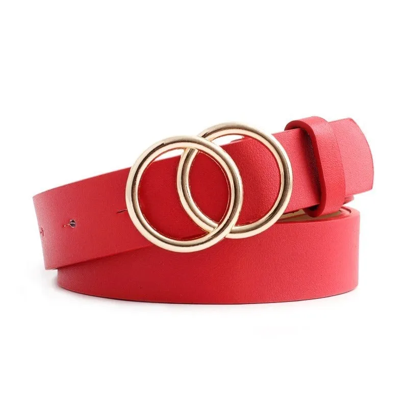 Women's Leisure Double Ring Metal Buckle Waist Belts