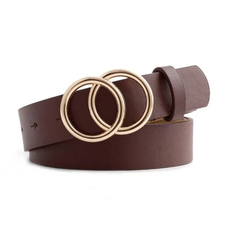 Women's Leisure Double Ring Metal Buckle Waist Belts