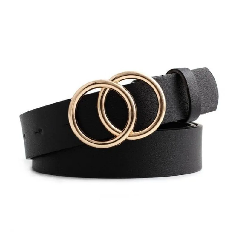 Women's Leisure Double Ring Metal Buckle Waist Belts