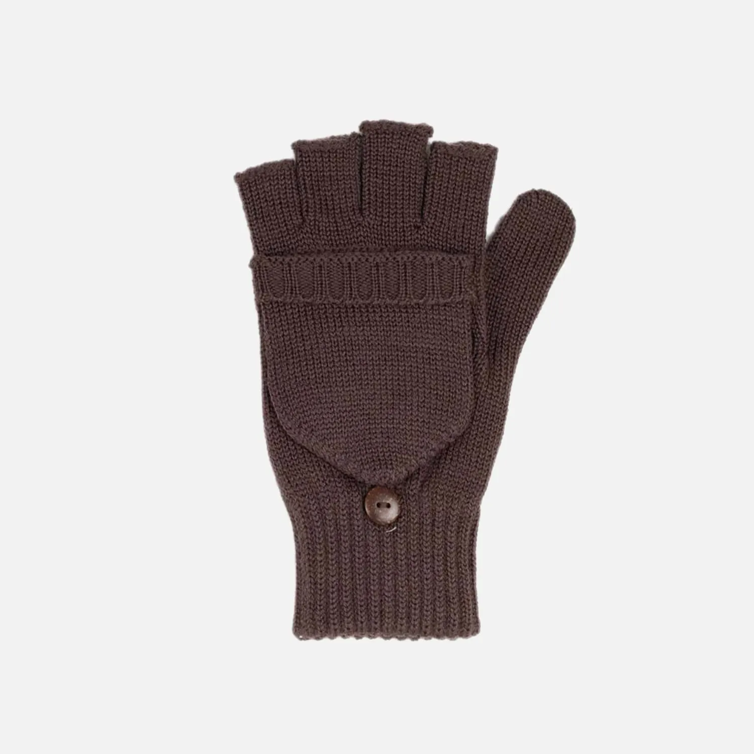 Womens Merino Wool Fingerless Gloves - Brown